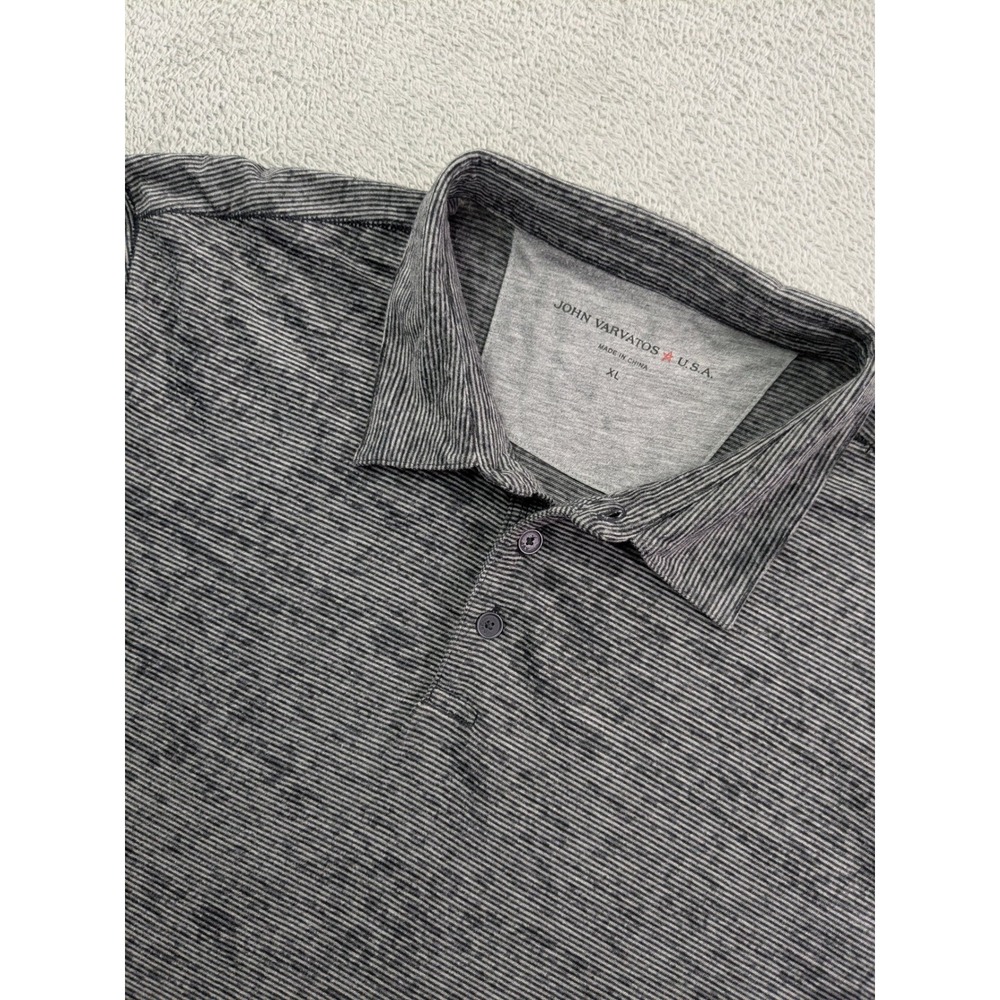 John Varvatos USA Mens XL Grey Striped Space Dye Short Sleeve Polo Shirt